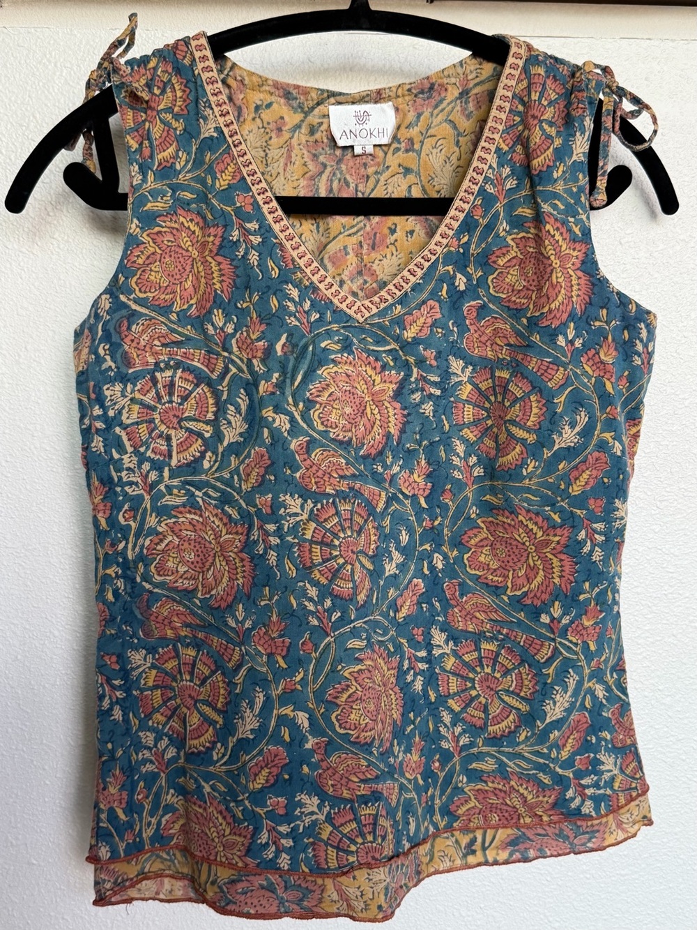 ☀️ Anokhi 100% Cotton Voile Double Layer Printed Top - Bird/floral motif Size S